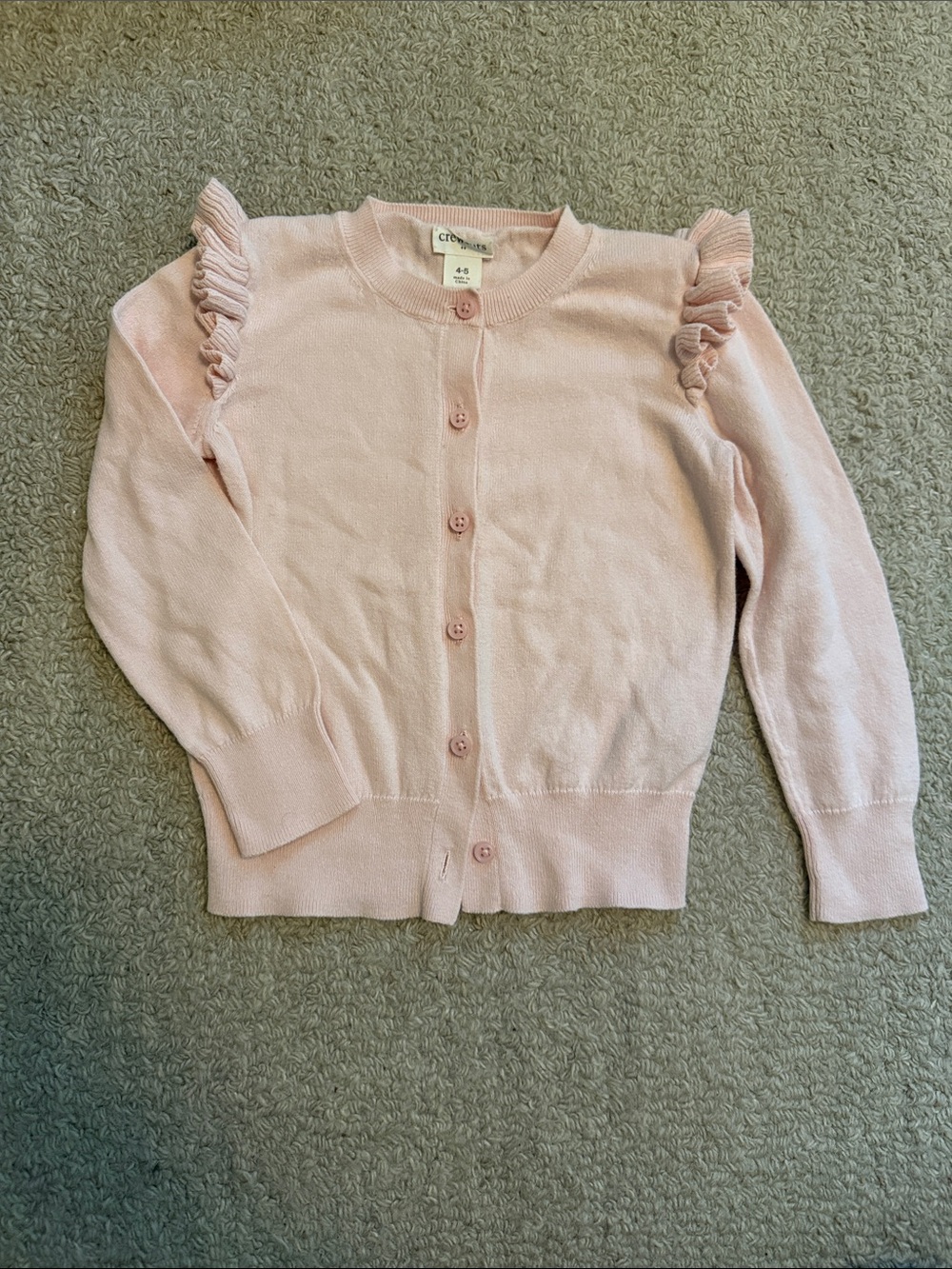 Crewcuts Light Pink Ruffle Shoulder Cardigan